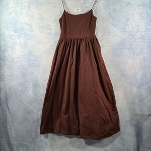 Zara Women Brown Spaghetti Strap Midi Dress Gathered Skirt Small